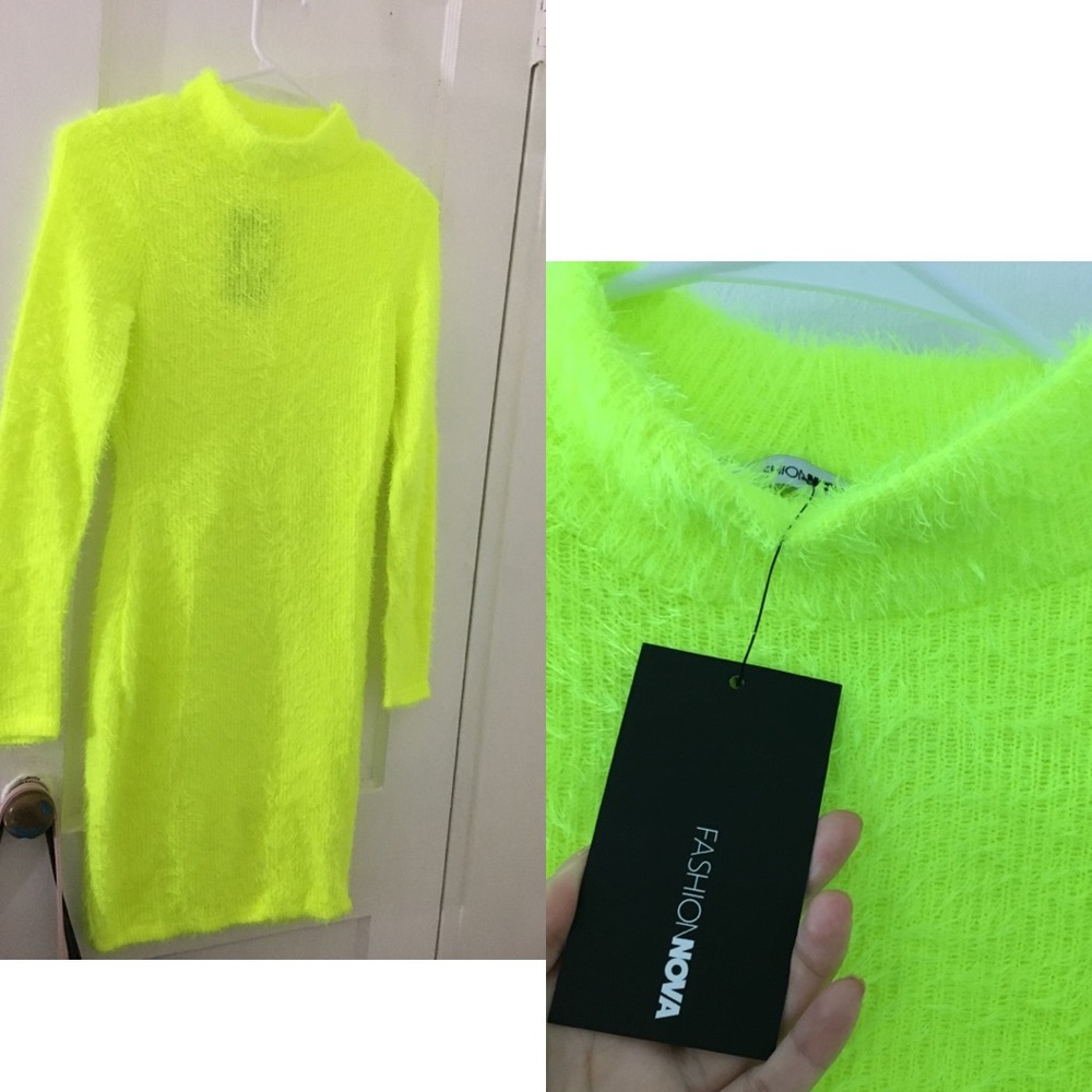 Fashion Nova neon fuzzy sweater dress